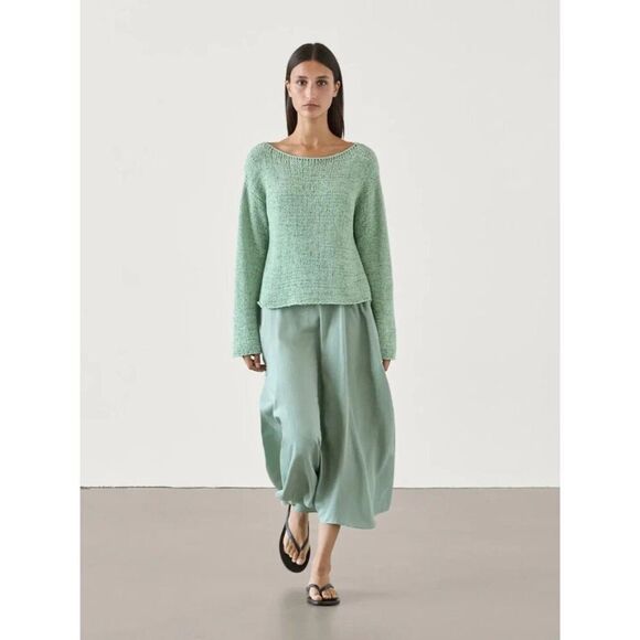 Massimo Dutti Womens Sweater Size S Green Boat Neck Open Knit 5614/608 NWOT - Picture 1 of 12